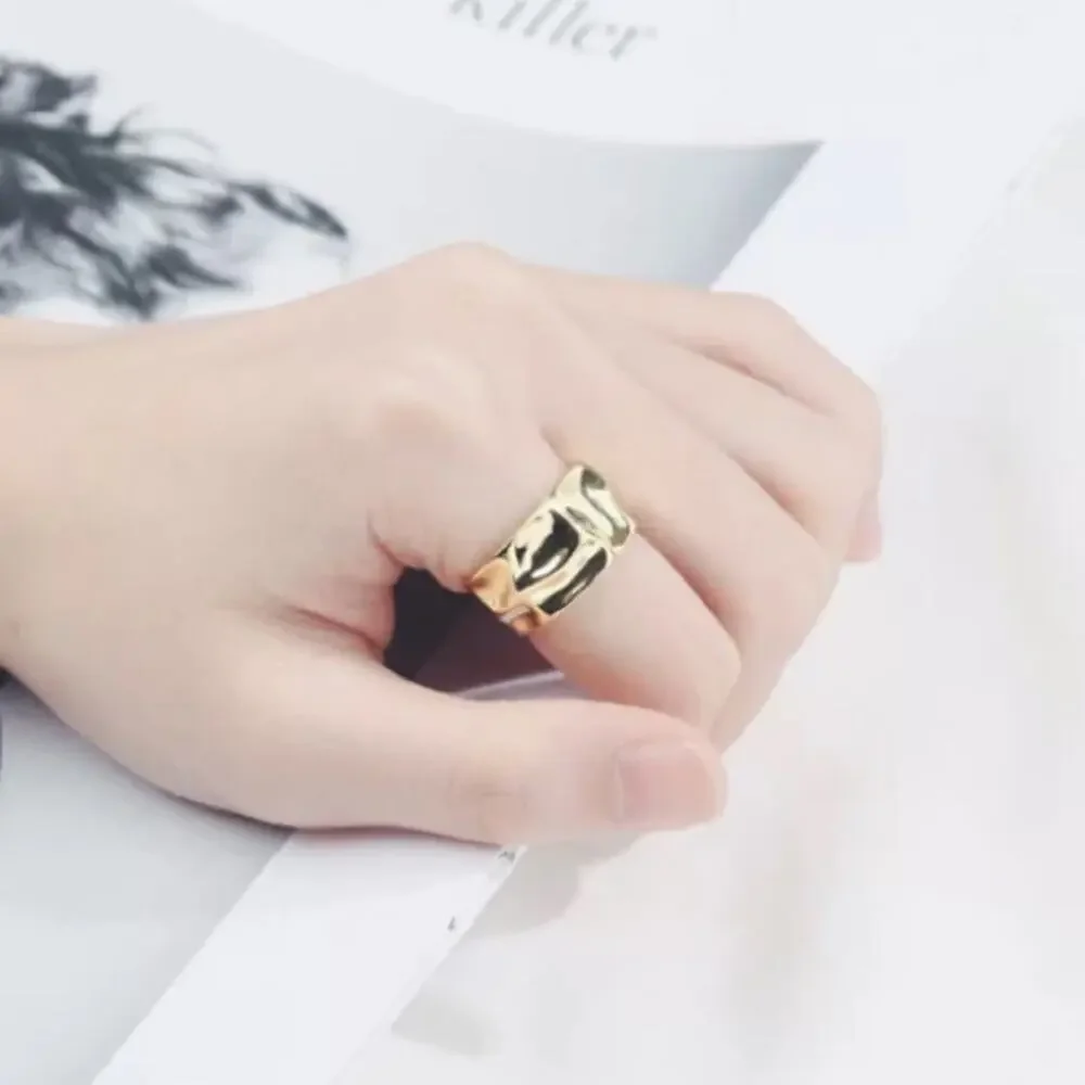 18K GOLD PLATED IRREGULAR RESIZABLE WIDE BAND RING RING - Picture 3 of 4